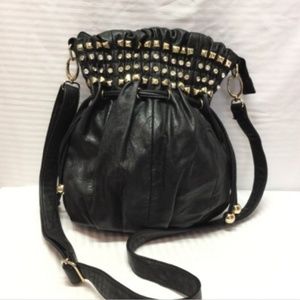 Studded Black Faux Leather Shoulder Bag